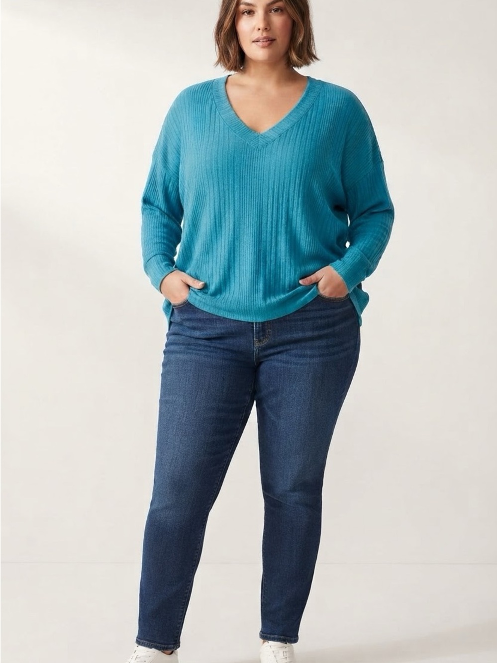 St. John's Bay Teal V-Neck Ribbed Sweater